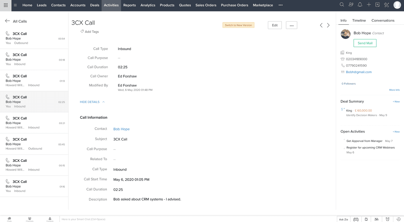 Zoho CRM and 3CX Integration