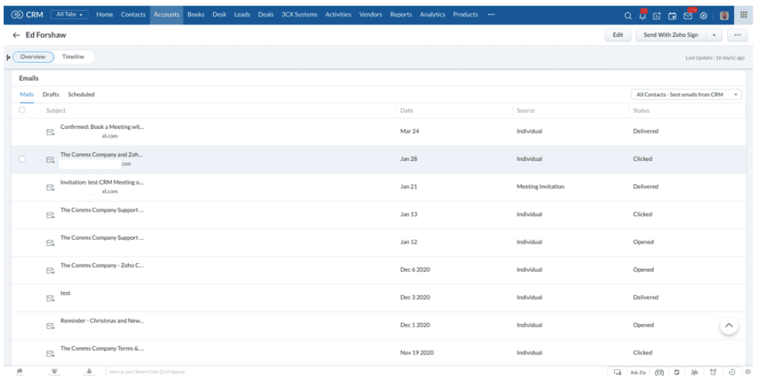 Zoho CRM and Zoho Mail Integration